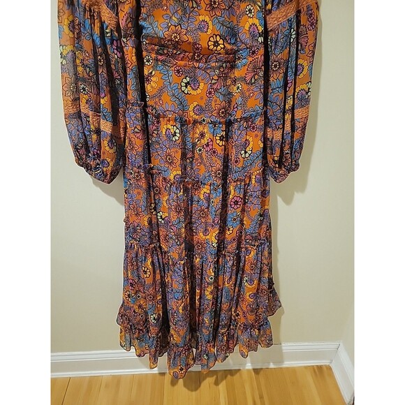 Free People Cassis Printed Chiffon Maxi Dress Floral Print Rust Combo M  Boho - mordernwear.com